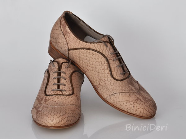 Men's tango shoe - Beige Print & Brown
