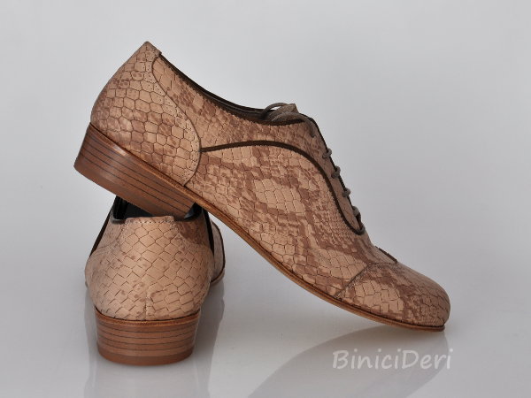 Men's tango shoe - Beige Print & Brown