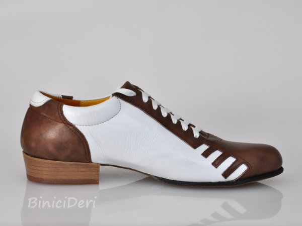 Men's sporty tango shoe - Brown/White - Click Image to Close