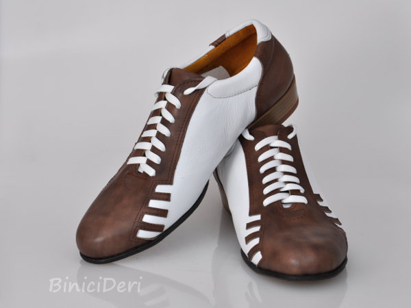 Men's sporty tango shoe - Brown/White - Click Image to Close