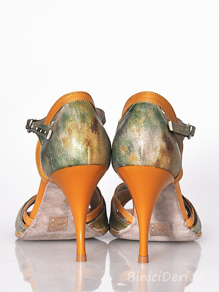 Women's tango shoe - Green & Mustard yellow - Click Image to Close