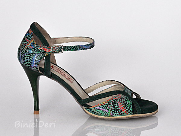 Kadın tango ayakkabısı - Yeşil / Zambak baskı