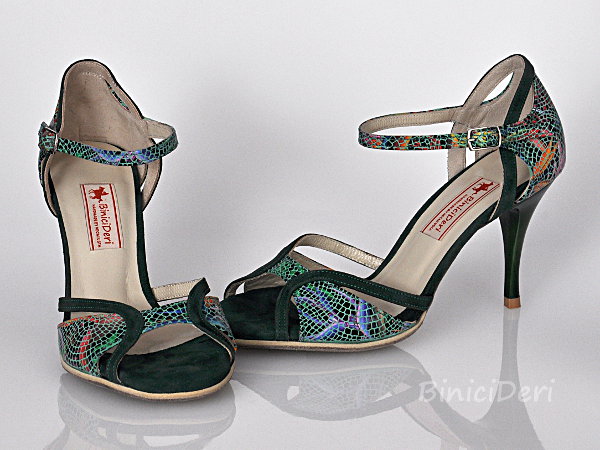 Women's tango shoe - Green & Lilium print