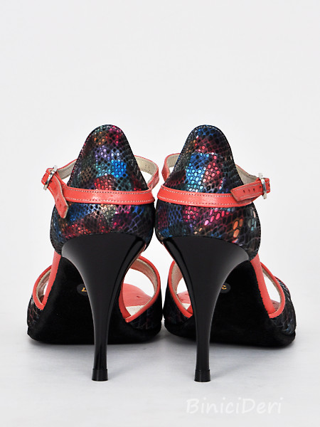 Women's classic tango shoe - Black rainbow & Coral pink