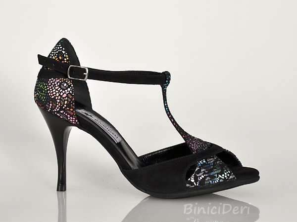 Kadın tango ayakkabısı - Siyah ve mozaik baskı