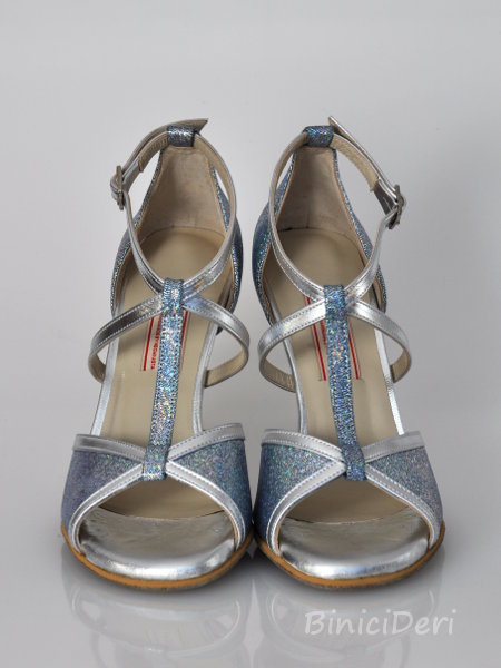 Women's tango shoe - Silver hologram shine