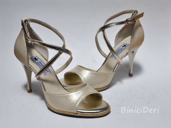 Women's tango shoe - Light gold jewel