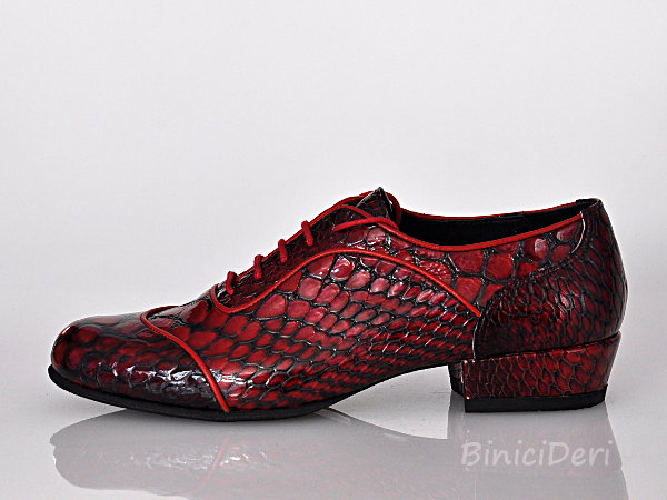 Erkek tango ayakkabısı - Bordo yılan baskı