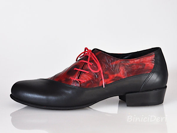 Erkek tango ayakkabısı - Siyah / Kırışık kırmızı